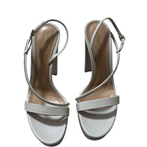 Gianvito Rossi White Asymmetric
Crystal Ankle Strap Platform Sandal
Heel Pump